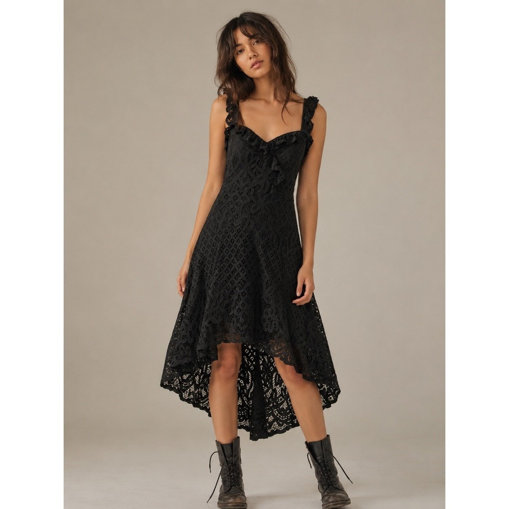 Rosegal Womens Gothic High Low Lace Ruffle Dress Black 14 Goth Party Event